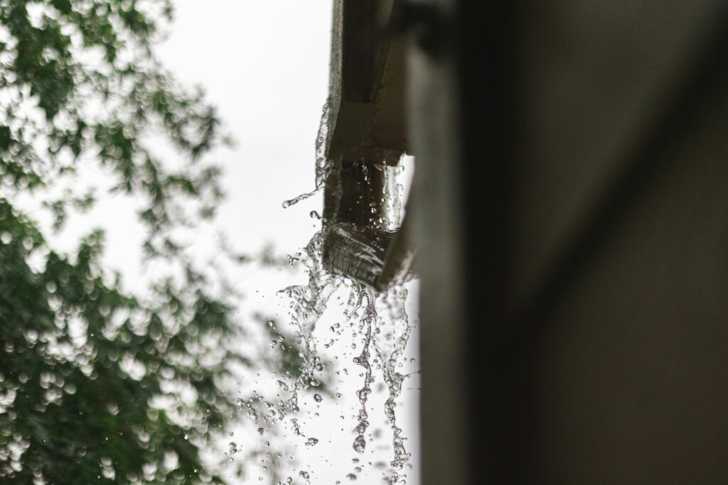 Overflowing water from gutters