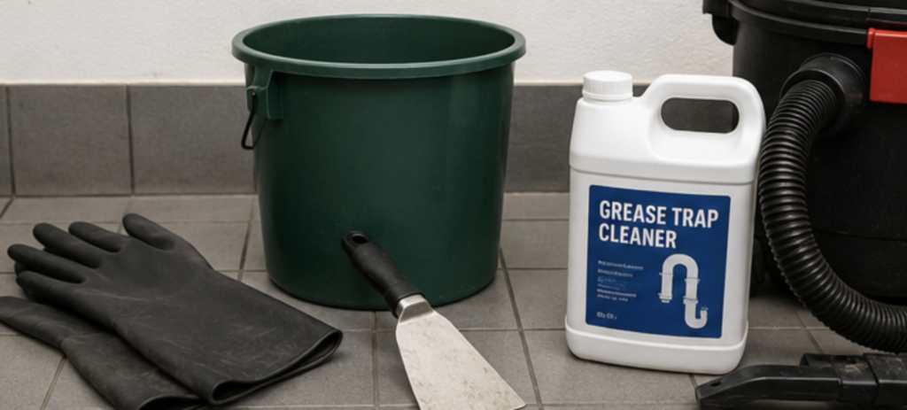 the tools needed for grease trap cleaning